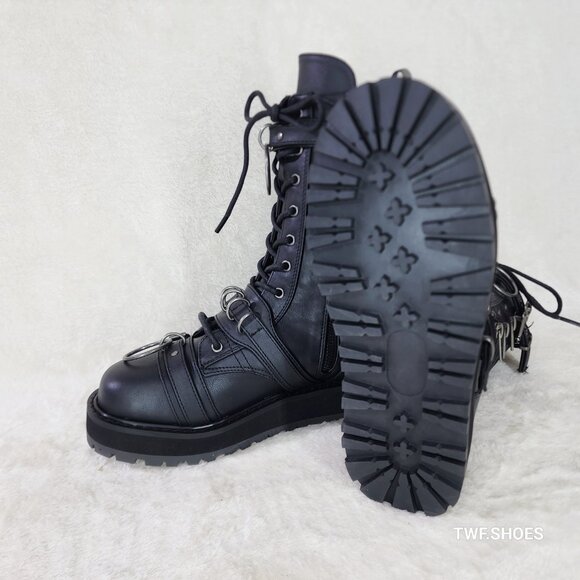 Valor Goth Combat Biker Ankle Boots Black Matte Men US Size - Picture 9 of 13